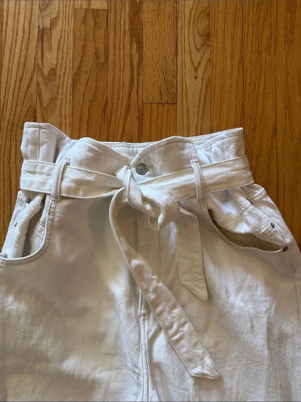 All Saints sz 8 High-Waist Paperbag Tie-Waist Pants Jean— White cinch good cond